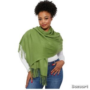 PASHMINA Avocado Green Tassel Scarf shall.